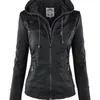 Mulheres de couro falso gótico jaqueta mulheres hoodies inverno outono motocicleta preto outerwear pu casaco básico 220920