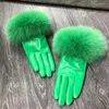 Five Fingers Gloves YOLOAgain Women Genuine Leather Ladies Real Sheepskin Mittens With Fur
