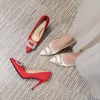 Kledingschoenen 31-43 witte kanten bruiloft strass hoge hakken puntige bruid dames stiletto rode pumps