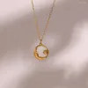 Pendentif Colliers Nacre Naturelle Coulée Lune Étoile Cercle Coin Collier Pour Femme 18K Plaqué Or En Acier Inoxydable Bijoux Femmes