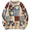 Suéter dos homens Vintage Sweater Mens Hip Hop Streetwear Harajuku Retro Estilo Japonês Amor Camisola De Malha Casais Outono Algodão Pulôver 220921