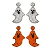 Personnalité créative boucles d'oreilles Halloween faites à la main femme tissées à la main paillettes exagérées perles de riz tête fantôme boucles d'oreilles melon sud RRE14359