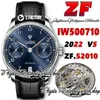 ZF V5 ZF500710 A52010 Automatyczne męskie obserwowanie Blue Power Reserve Dial Srebrne znaczniki numeru nierdzewnego Czarna skórzana Pasek 2022 Super Edition Eternity Na rękę