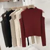 Kadın Sweaters Kadın Örgü İnce-Fit Külot Düz Renkler Omuz Kapalı Lady En İyi Zarif İnce Fit Bodycon Sonbahar 2022