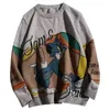 Men's Hoodies Mens Hip Hop Streetwear Haruku Sweater Vintage Retro Tom Jerry Anime Knitted 2022 Autumn Cotton Pullover