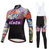 2023 PRO Women Retro Paint Winter Cycling Jersey Set Long Sleeve Mountain Bike Cycling Clothing Ademend MTB Bicycle Kleding Drag Pak B17