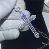 Lockets Flower Cross Pendant Cz Stone White Gold Filled Party Wedding Statement Necalace For Women Men Jewelry