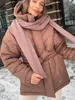 Femmes vers le bas Parkas chaud solide veste à manches longues taille ceinturée veste d'hiver femmes automne mode décontracté manteaux à capuche femme coton matelassé vêtements 220921