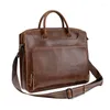 BROCKASSER Märke Mäns portfölj Handväska Crazy Horse Leather Messenger Travel Bag Business Men Tote Man Casure Crossbody