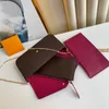 Myntplånböcker 3 st/set favorit multi pochette accessoarer kvinnor Crossbody Purse Messenger väskor Handväskor Blommor designer axel dam Läder 61276 rutig plånbok