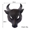 Party Masks Halloween Carnival Black Face Cosplay with OX Horn Realistic Animal Mask 220920