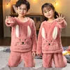 Princadeiras de inverno de inverno Pijama de l￣ de flanela quente meninas de roupas de dormir de roupas de lounge de coral coelho