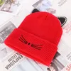 Nuova moda autunno e inverno carino ricamo orecchie di gatto cappello da donna caldo flangiatura cappello alla moda studentesco lavorato a maglia all'ingrosso