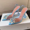 Amina Muadi Sandali in PVC Scarpe con tacco Scarpa elegante Fiocco di design di lusso Fibbia impreziosita da cristalli Punta a punta Sandalo girasole 10 cm Cena Calzature di fabbrica con scatola