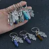 Crystal Column Hexagonal Natural Stone Keychain Fatima Palm Charm Amethyst Rose Quartz Tiger Lapis Lapis Green Aventurine Key Saco