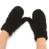 Knitted gloves women's bags finger gloves winter plush and thick warm wool neck hanging solid color Mittens