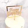 Forniture festive Acrilico Happy Birthday Cake Topper Cornice quadrata dorata per decorazioni per feste per bambini Baby Shower