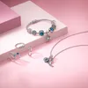 925 Silver Fit Pandora Charm 925 Bracelet Domed Golden Heart Disc Double Heart Split Dangle charms set Pendant DIY Fine Beads Jewelry