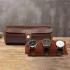 Watch Boxes Leather 3 Storage Roll Cases Round Shape Bracelets Cufflinks Earrings Portable Accessories Pouch