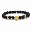 Bracelets à breloques Marque À La Mode Perles Naturelles Strand Bracelet Micro Pave CZ Squelette Crâne Noir Lava Rock Pierre Énergie Hommes Européen Bouddha