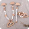 Pacifiers 3Pcs Baby Pacifier Clips Silicone Beads Chain Beech Wood Teether Bracelet Pendant For Nipples Toddler Toys Shower Gift