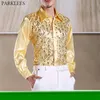 Men's Casual Shirts Shiny Gold Sequin Glitter Long Sleeve Fashion Nightclub Party Stage Disco Chorus for Chemise Homme 220920