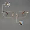 Solglasögon ramar guldrimlösa rent titanhögkvalitetsglasögon vintage retro klassisk myopia fyrkantiga glasögon kvinnor