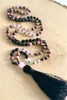 Hänge halsband natursten rhodonite rosequartz svart onyx 108 mala pärla halsband meditationyoga hjärta chakra