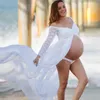 Sukienki ciążowe biała koronkowa sukienka ciążowa fotografia długa ciąża strzelanie sukienki seksowny podział dla kobiet w ciąży Maxi suknia na zdjęcie rekwizyt nowość J220915