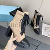 حذاء برقبة من الجلد المصقول والنايلون من تصميم باريس لعام 2023 ، حقيبة صغيرة متراصة بنعل عروة ، أحذية رياضية شتوية بكعب للكاحل ، أحذية نسائية بكعب أستراليا مع صندوق