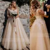 2022 Country Garden Champagne A Line Wedding Dress Lace Up Back V Neck Lace Appliques Tulle Sleeveless Bridal Gowns Plus Size vestido de novia