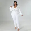 Survêtements 5xl grande taille ensembles pour femmes voir à travers col en V vestes et pantalons 2022 automne deux pièces femme luxe vêtements en gros