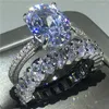 Cluster Rings Luxury Ring Bridal Set Soild 925 Sterling Silver Oval CZ Engagement Wedding Band for Women Jewelry
