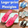 2022 Diapositives de mode Logo-Impression Plexiglas Femmes Sandales Pantoufles à talons bas avec boîte Designer Chaussures pour femmes Luxe Lady Summer Outdoor Indoor Beach Sandal