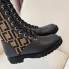 Fashion Boots Fall Winter Brown Knit Sock Flats Ankle Jacquard Stretch Knit Lace Up Leather Combat Booties Ladies Luxury Designer FactoryCasual Work Plus Size