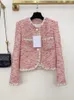 Vestes Femmes 2022 Printemps Automne Marque Designer Rose Laine Mélange Veste Femmes Col Rond Simple Boutonnage Court Tweed Manteau Outwear