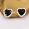 Vintage 18K Gold Plated Luxury Brand Designers Double Letters Stud Clip Chain Geometric Famous Women Heart Crystal Rhinestone Pearl Earring Wedding Party Jewerlry