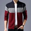 Herrtröjor Spring Winter Mens Cardigan SingleBreasted Fashion Knit Plus Size Sweater Stitching ColorBlock Stand Collar Coats Jackor 220921