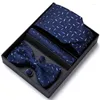 Bow Ties Men Cravate Blue Polka Dot Quality Wedding Tie For Bowtie Hanky Cufflink Designer Corbatas