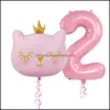 파티 장식 2pcs/세트 큰 고양이 머리 알루미늄 풍선 32 인치 핑크 1 2 3 생일 풍선 베이비 샤워 globos drop bdesports dhpoq