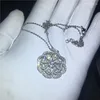 Lockets Fashion Big Flower Shape Pendant Zircon Cz Silver Color Engagement Wedding Pendants With Necalace For Women Jewelry