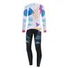 2024 Pro Women Geometric White Winter Cycling Jersey Set Long Sleeve Mountain Bike Cycling Clothing Breathable MTB Bicycle Clothes Wear Suit B17