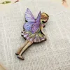 Broscher blommor faires sommar scabious fairy colorful trä brosch stift lila blå märke stift vintage smycken