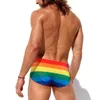 Costumi da bagno da uomo Europa America Moda Sexy Vita alta Costume da bagno con stampa arcobaleno Uomo con push pad Pantaloncini da bagno a triangolo Summer Beach Surf Bikini J220913