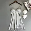 Casual Dresses Women Nightrowns Sexig Nightwear Lace Patchwork Camisola Lingerie Nighty Wedding Silk Dress Sleep Wear Nightdress CL6914273