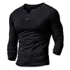 T-shirts pour hommes T-shirt coupe ajustée couleur unie décontracté automne hiver haut à manches longues patte de boutonnage surdimensionné basique t-shirt ropa hombre 220920