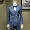 Abiti da uomo Uomo d'affari Banchetto formale Festa 3 pezzi Abito blu Slim Fit Doppio petto Terno Masculino Sposo Matrimonio Abito da sposa Set