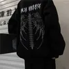 Herrtröjor män hip hop skelett tryck långärmad överdimensionerad tröjor toppar y2k gotiska grunge zip up hoodie jacka streetwear