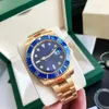 Reloj para hombre Relojes submarinos mecánicos 40 mm Esfera azul preciosa Entre oro Correa de acero inoxidable Espejo de zafiro impermeable 50 de descuento Montre De Luxe