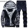 Men's Tracksuits Tracksuit Sporting Fleece Thick Hooded Brand-Clothing Casual Track Suit JacketPant Warm Fur Inside Winter Sweatshirt 220920